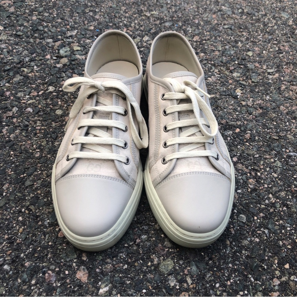Gucci Mystic White GG Monogram Canvas Leather Trainers Men's US 8.5